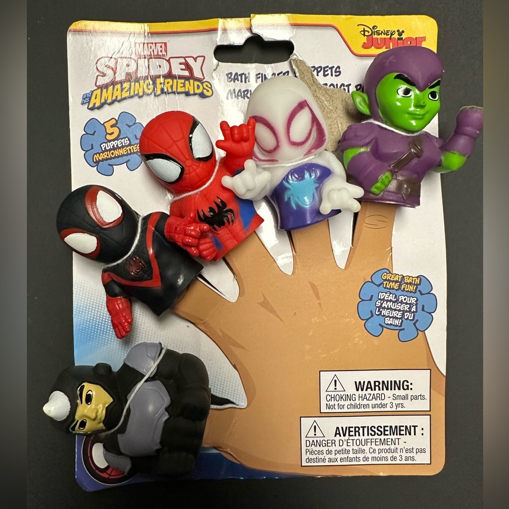 Marvel Spidey Amazing Friends Spiderman Disney Junior 5 Finger Bath Puppets NEW